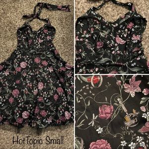 Black Floral Rockabilly Dress, Size Small